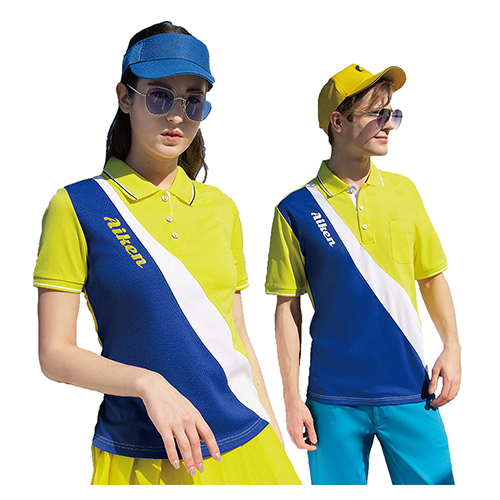 男女款寶藍配明黃短POLO衫-AK22210 ＆ AK22710